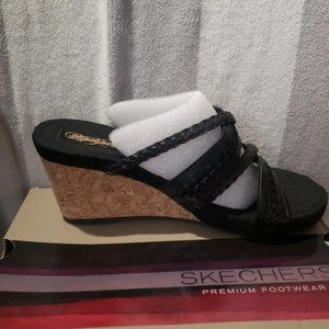 Women's Skechers Modiste- Electric Bond Fashion Sandal Wedge Cork -Black 10 M